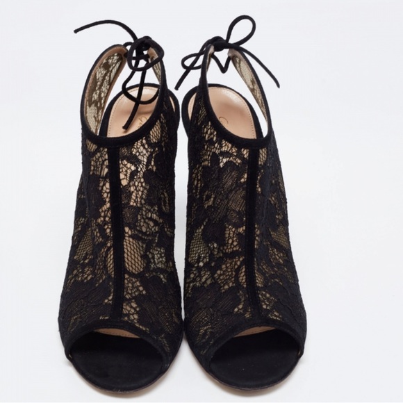 GIANVITO Rossi Suede Trim Black Lace Peep Toe Pumps - Picture 2 of 13